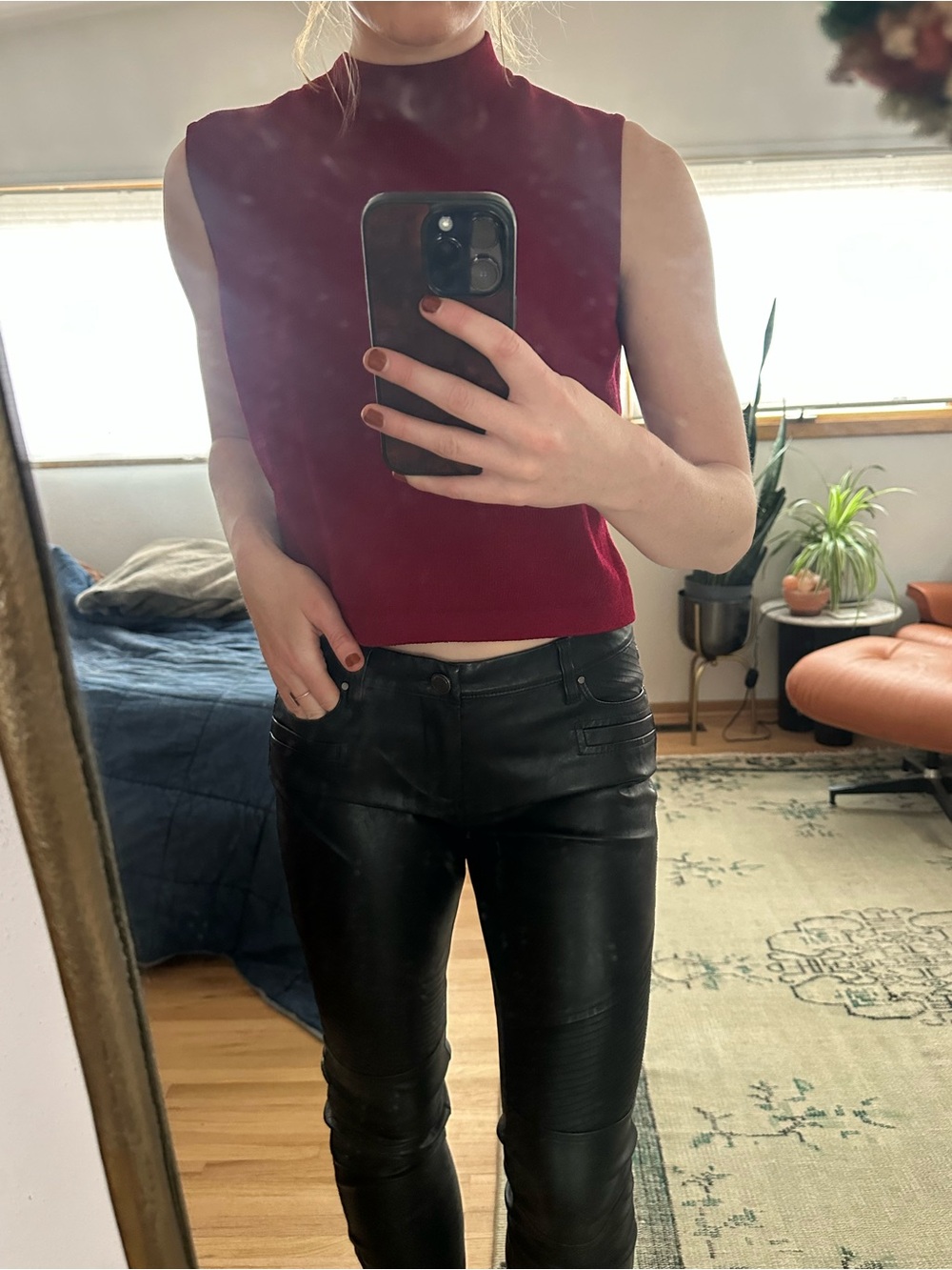 Vintage St. John Sleeveless Mock Neck Tank Top in Deep Red